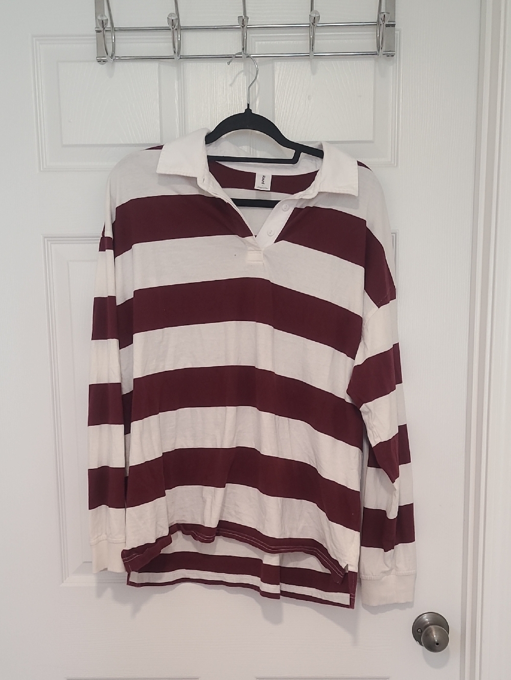 Abound Maroon and White Striped Rugby Shirt